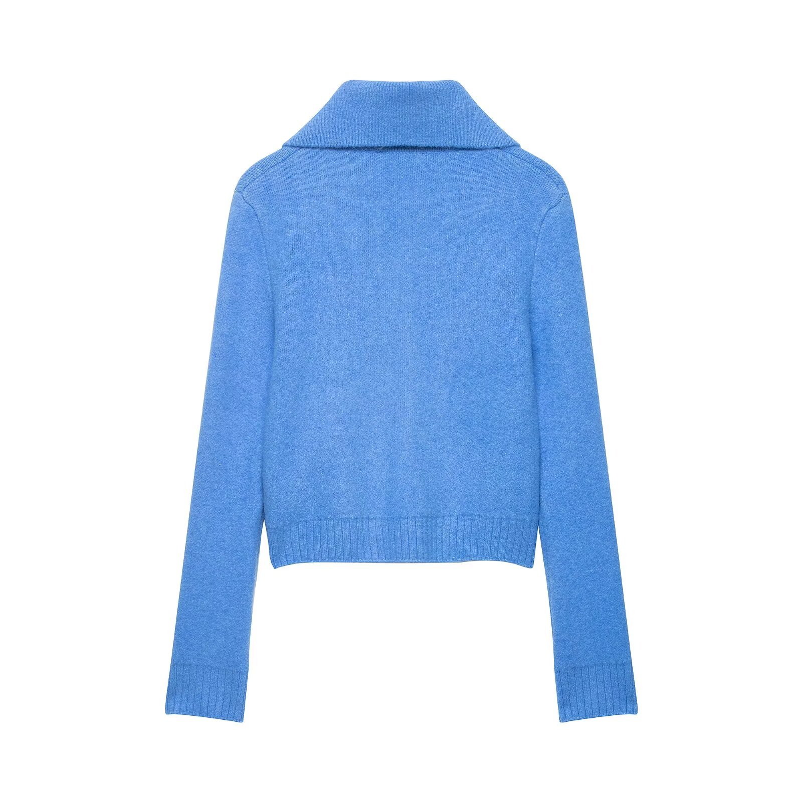 Collared Knitted Zipper Coat - Image 4