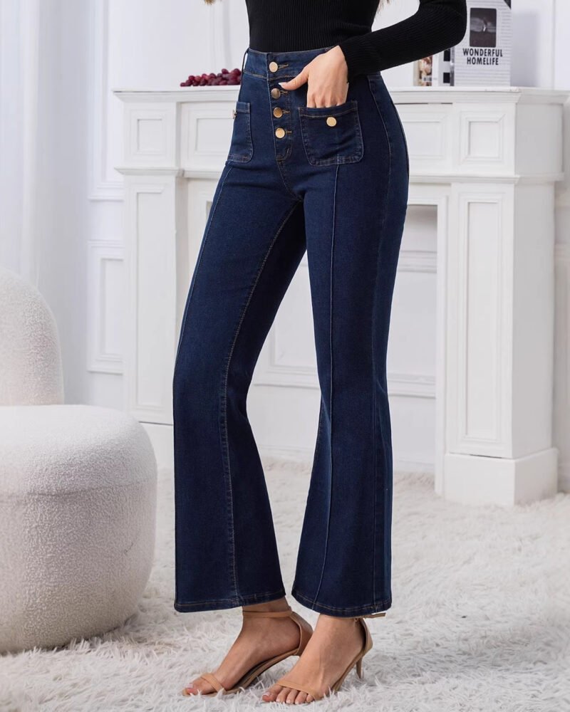 High-Rise Slim Fit Denim Trousers