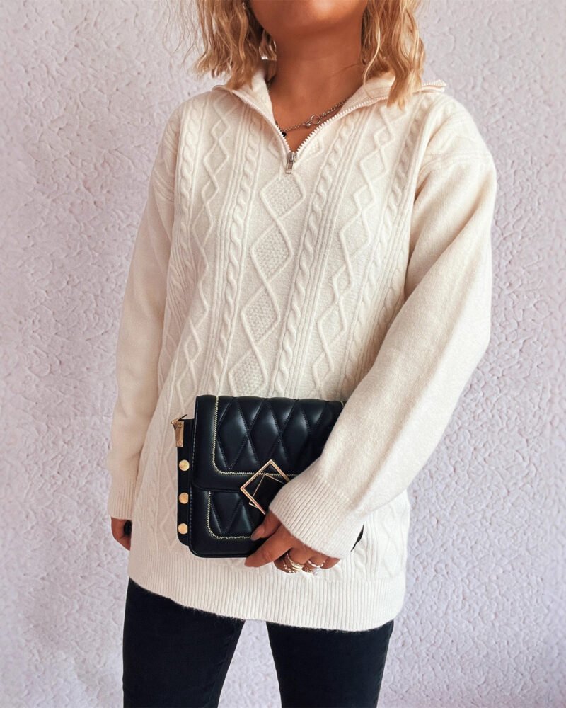 Collared Zipper Knitted Sweater