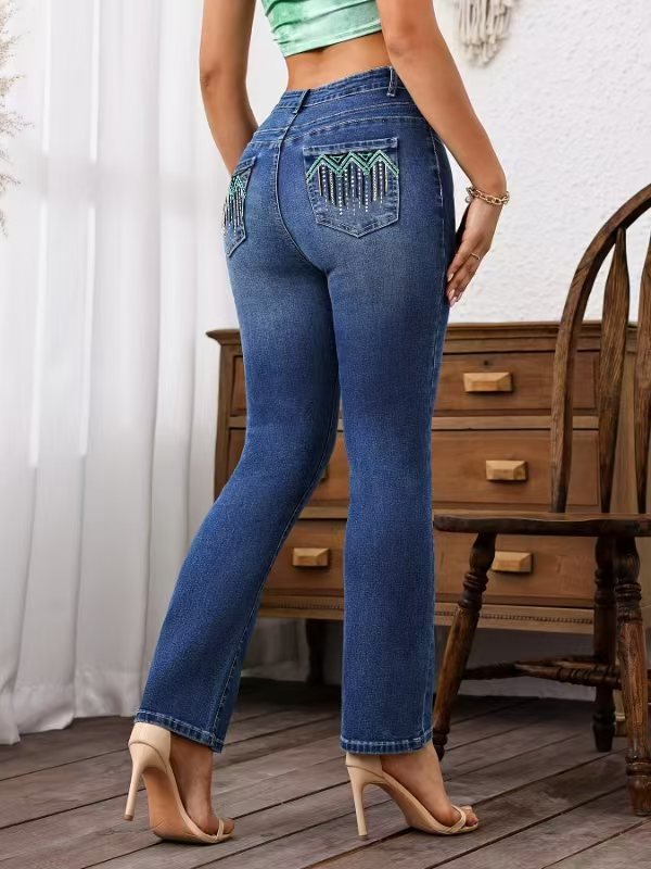 Embroidered Cotton Straight Jeans - Imagen 6