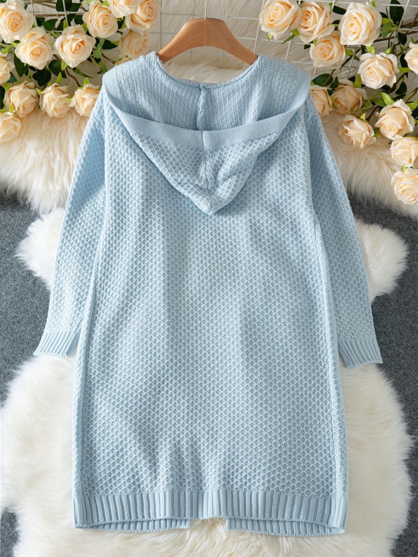 Loose Hooded Knitted Cardigan - Imagen 6