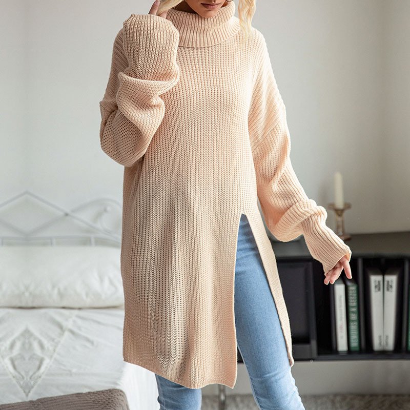 Loose Fit Turtleneck Jersey Sweater