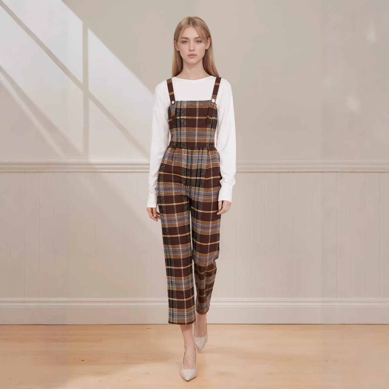 High Rise Plaid Overall