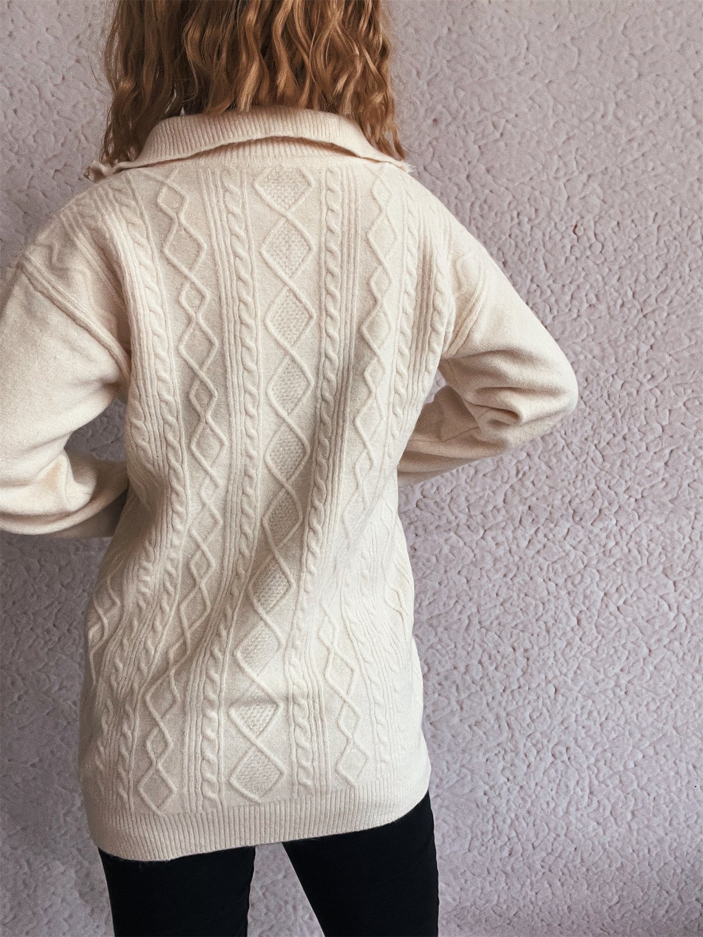 Collared Zipper Knitted Sweater - Image 3