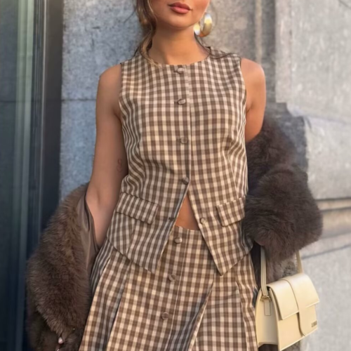 Plaid Button Vest Top