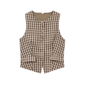 1468910322747179008.jpeg Plaid Button Vest Top