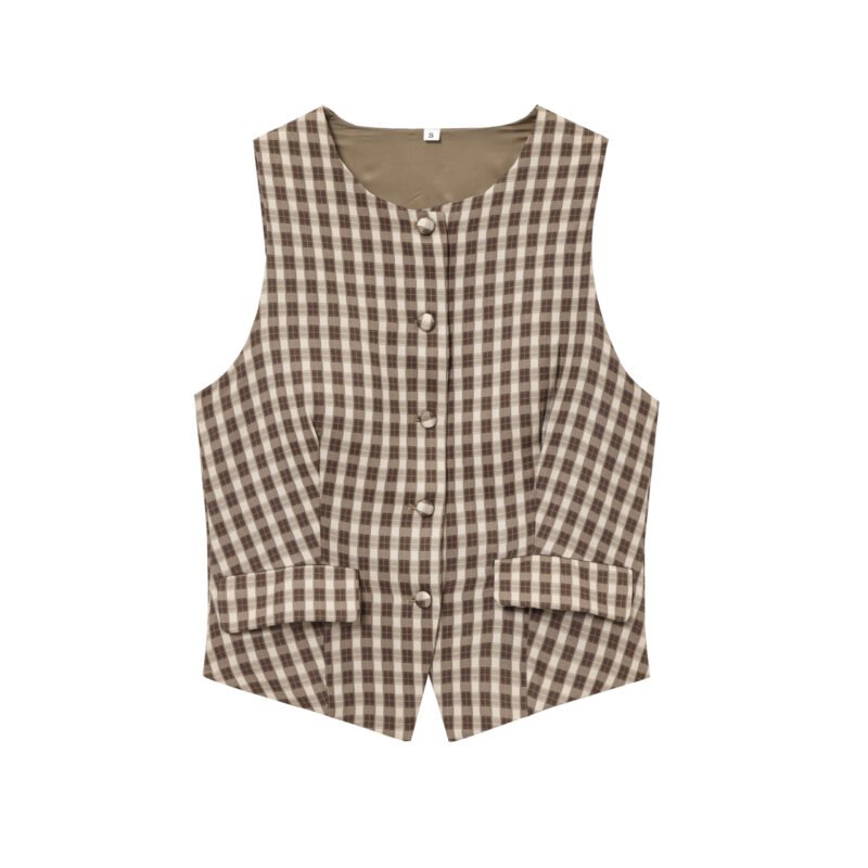 1468910322747179008.jpeg Plaid Button Vest Top