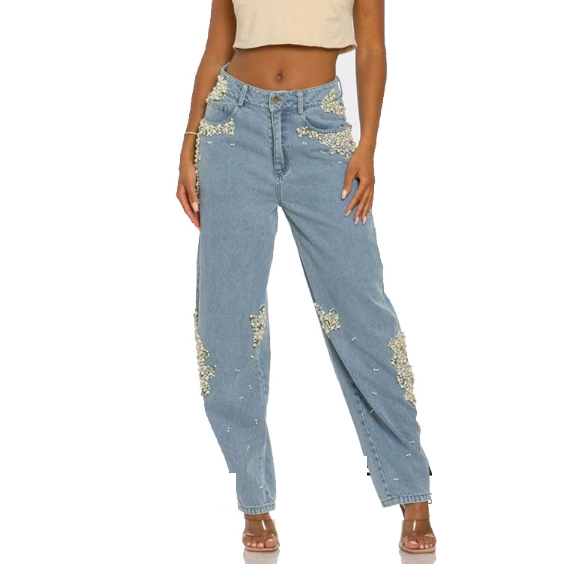 Beaded Straight Jeans