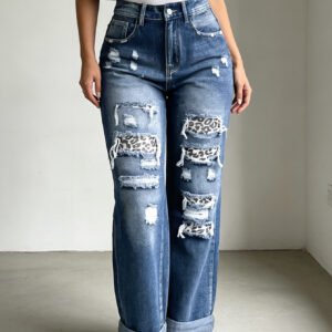 1486377273723453440.jpg Leopard Patch Straight Jeans