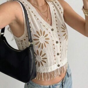 Fringe Crochet Sleeveless Vest