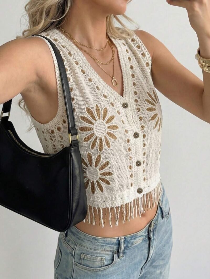 Fringe Crochet Sleeveless Vest