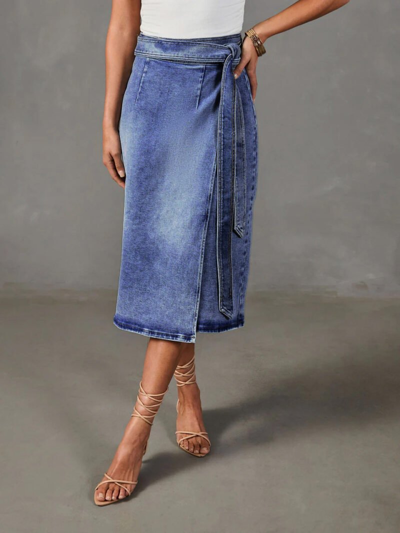 High Waist Denim Midi Skirt
