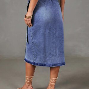 High Waist Denim Midi Skirt