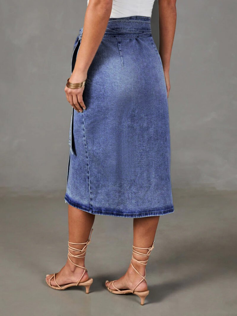 High Waist Denim Midi Skirt