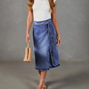 High Waist Denim Midi Skirt