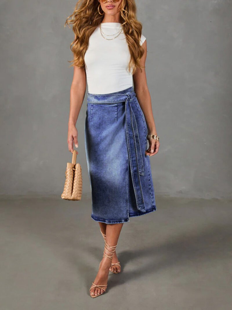 High Waist Denim Midi Skirt