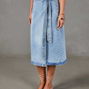 High Waist Denim Midi Skirt