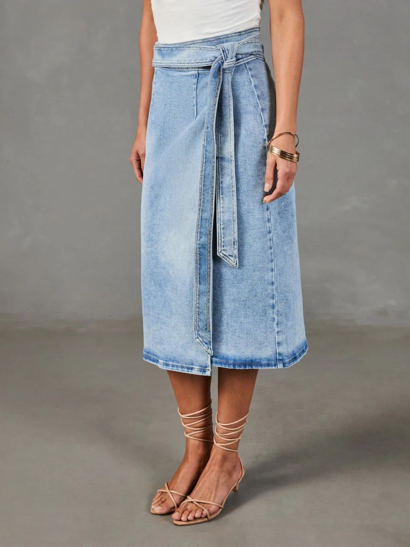 High Waist Denim Midi Skirt
