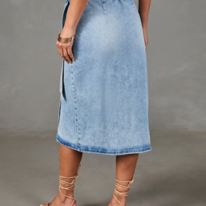 High Waist Denim Midi Skirt