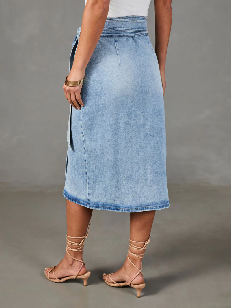 High Waist Denim Midi Skirt