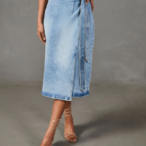 High Waist Denim Midi Skirt