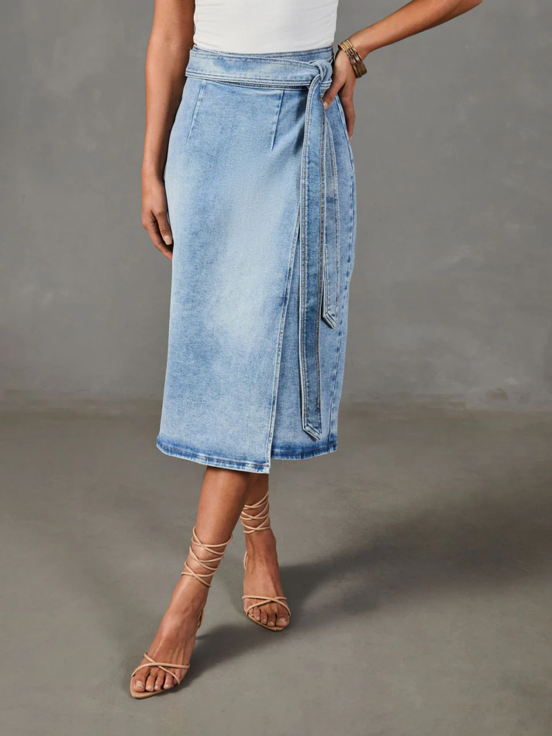 High Waist Denim Midi Skirt