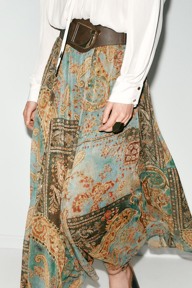 Printed Chiffon Midi Skirt