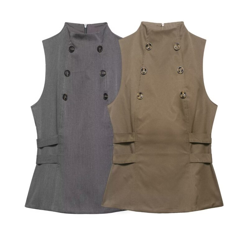 Button Mock Neck Tank Top