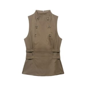 Button Mock Neck Tank Top