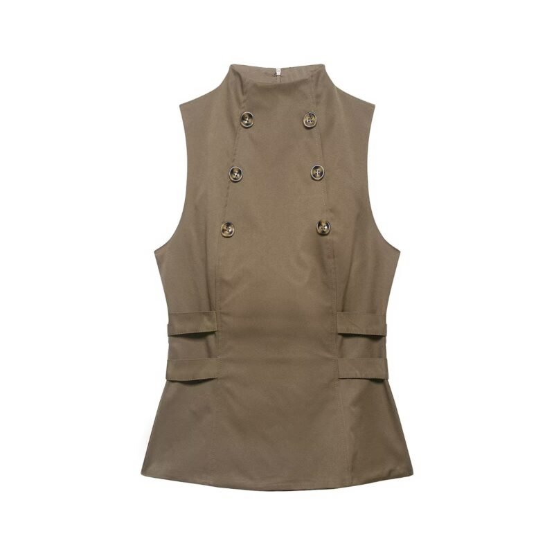 Button Mock Neck Tank Top
