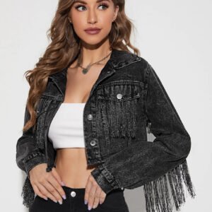 Fringe Denim Crop Jacket