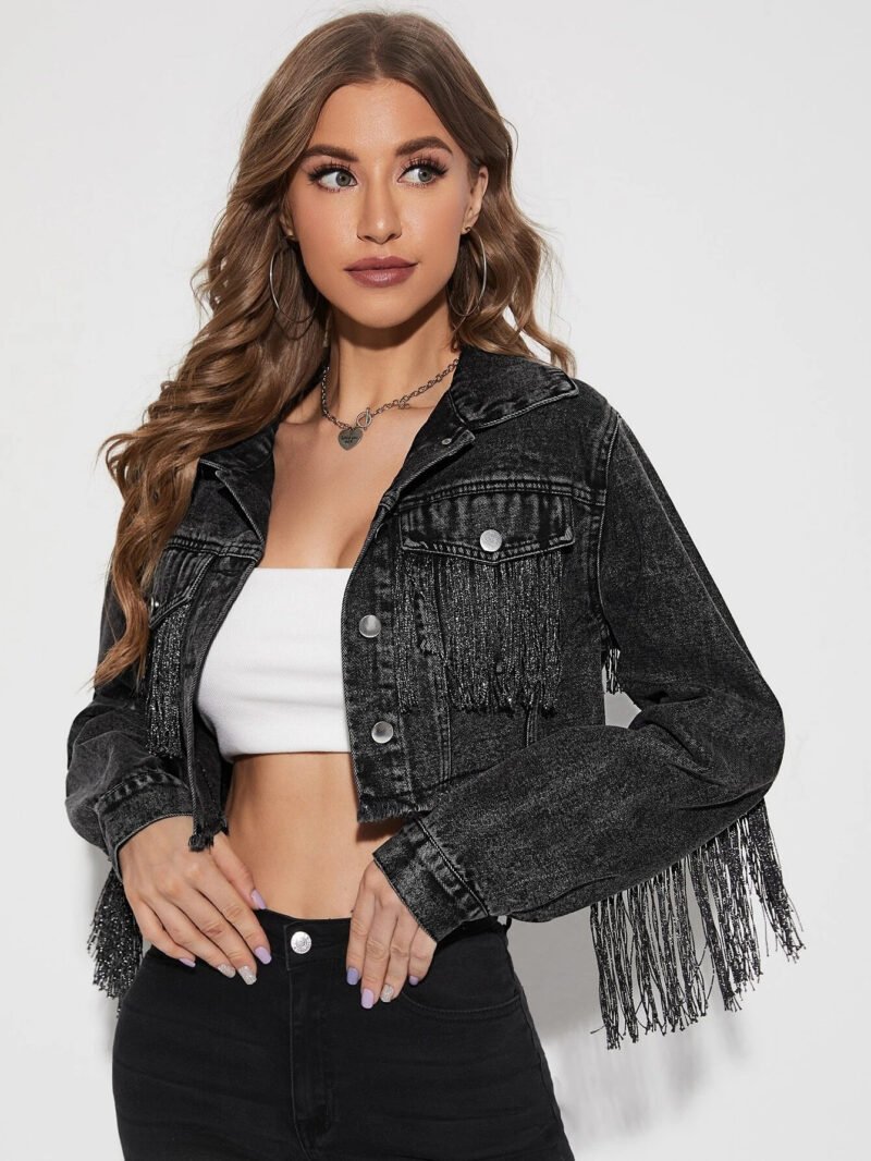 Fringe Denim Crop Jacket