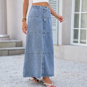 High Waist Button Midi Skirt