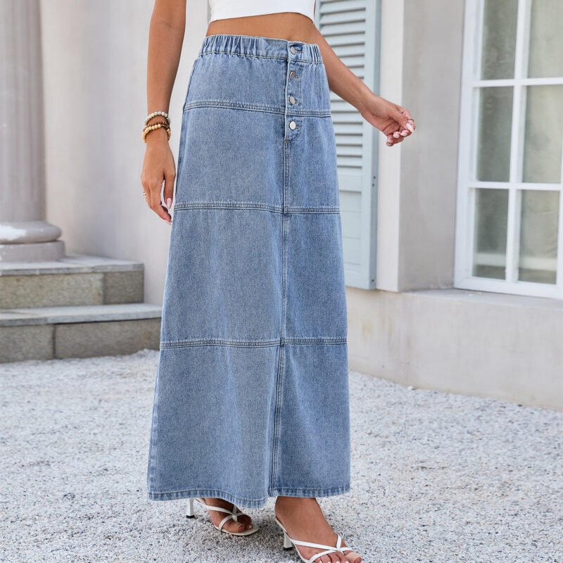High Waist Button Midi Skirt
