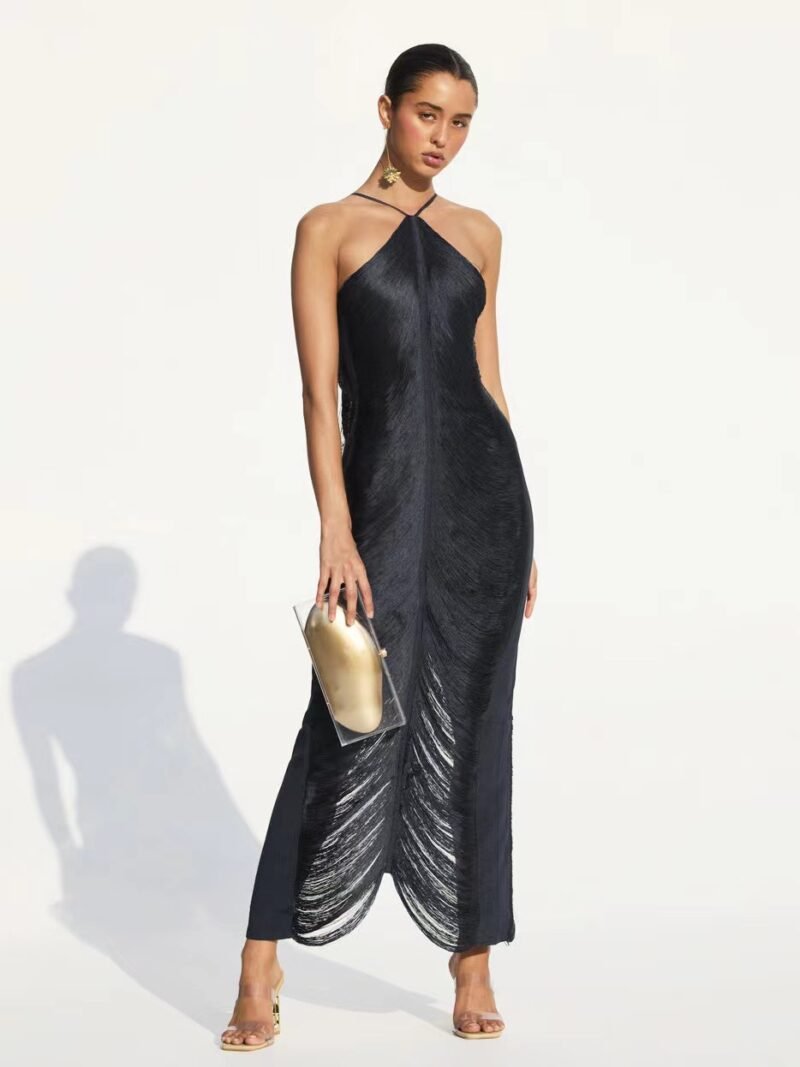 Fringe Halter Maxi Dress