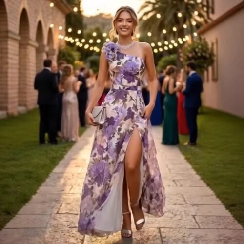 One Shoulder Floral Maxi Dress