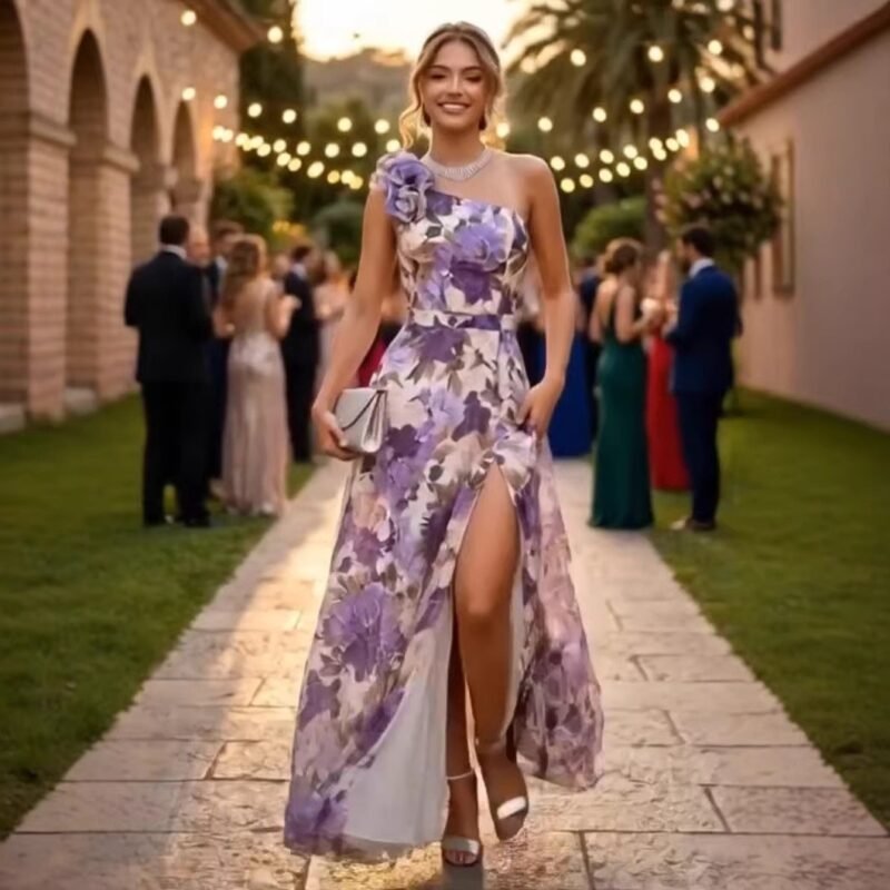 One Shoulder Floral Maxi Dress