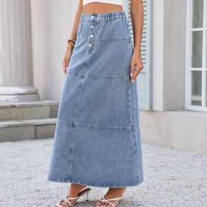 High Waist Button Midi Skirt