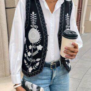 Embroidered Cardigan Vest