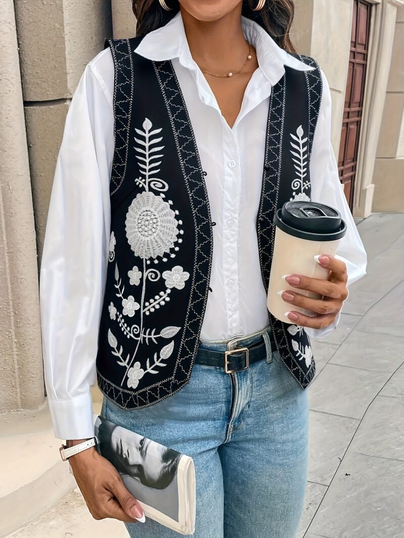 Embroidered Cardigan Vest