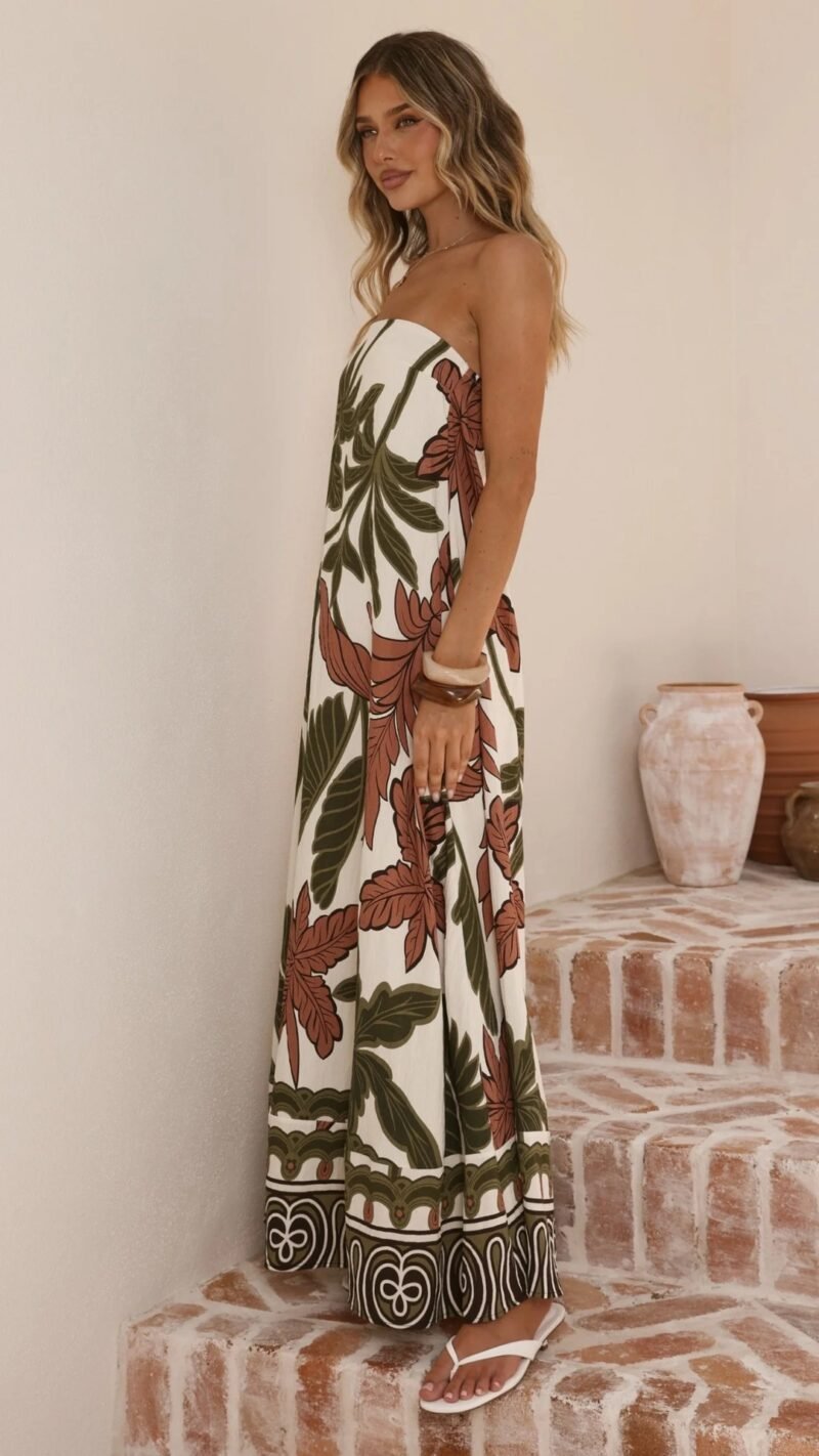 Printed Strapless Maxi Dress
