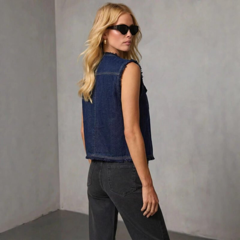Sleeveless Denim Button Vest