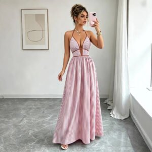 Striped Halter Maxi Dress