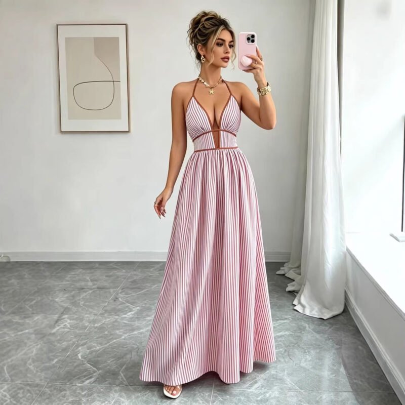Striped Halter Maxi Dress