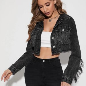 Fringe Denim Crop Jacket