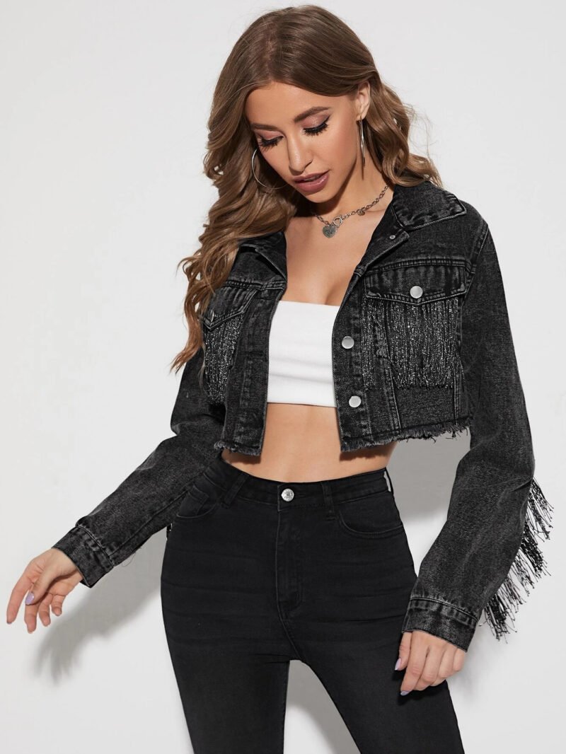 Fringe Denim Crop Jacket