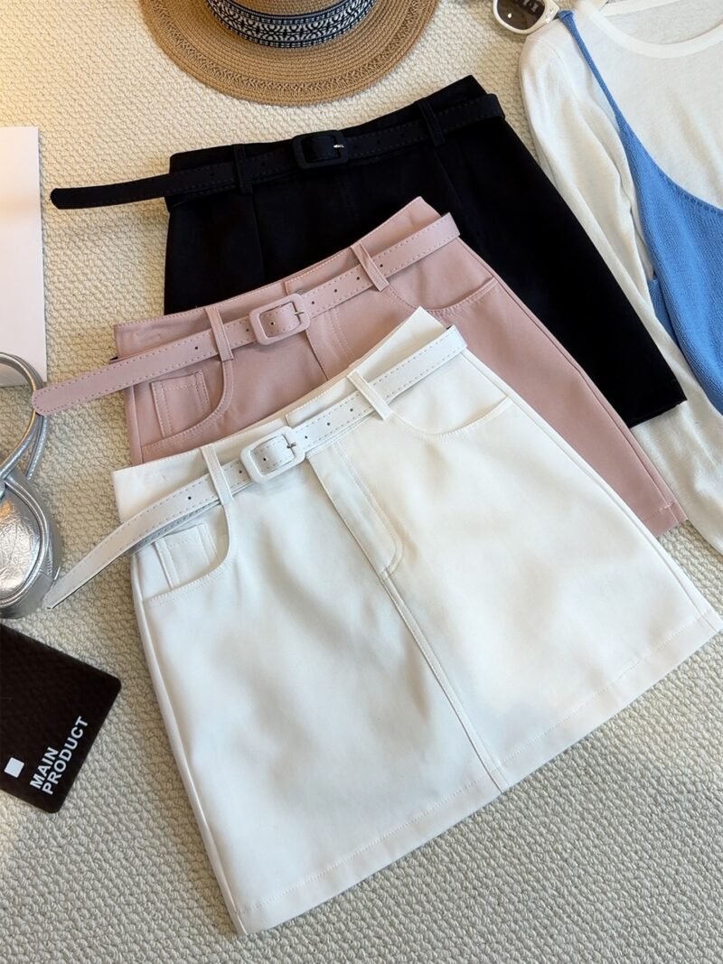 Belted High Waist A-Line Skirt