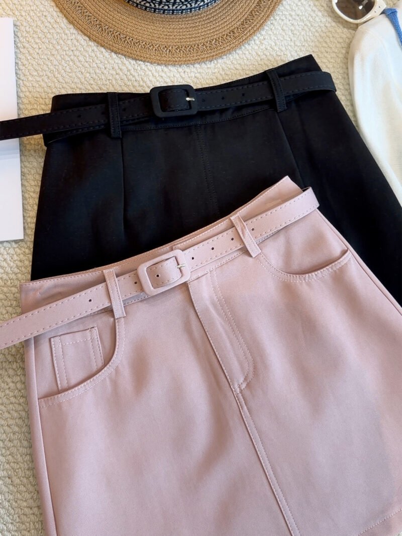 Belted High Waist A-Line Skirt