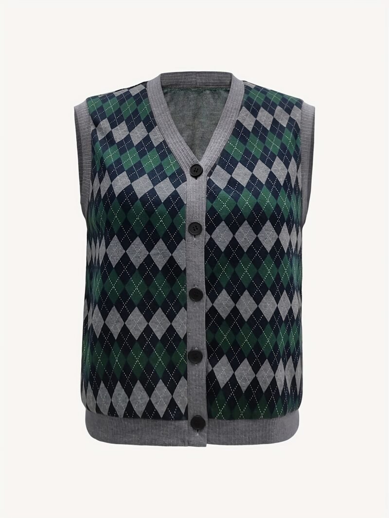 Button Jacquard Knit Vest