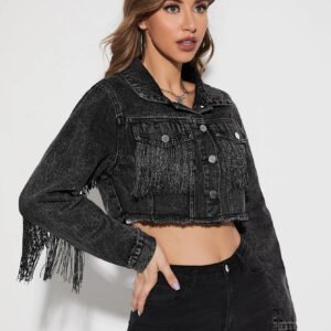 Fringe Denim Crop Jacket